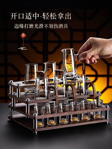 Sailoto Chinese glass white cup divider set, hotel home light luxury cup, one cup, walnut handle crystal divider 100ML 10 pieces + white cup 10ML 10 pieces +