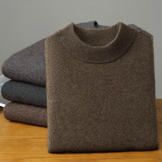 Deer King Optim 100 Pure Cashmere Sweater Men's Small Turtle Neck Double Ply Thickened Sweater High-end Men's Bottoming Sweater Honey Tea Gray 2XL 180 Recommended 155/170Jin Jin is equal to 0.5 kg