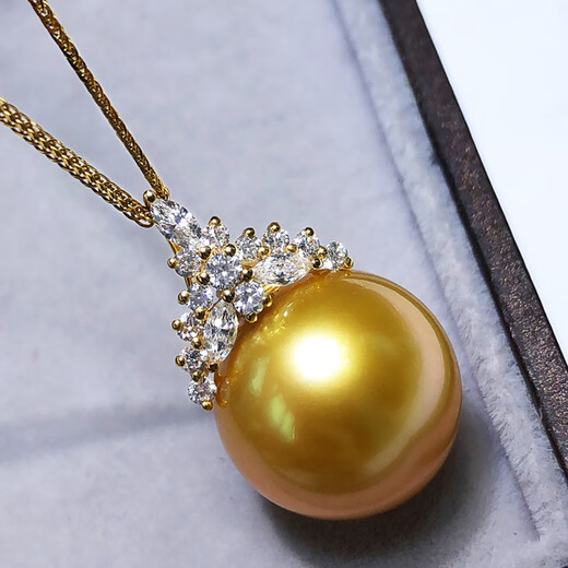 Lihu Xifei real diamond 18k gold foreign gold bead pendant tea gold thick gold single ice and snow queen seawater necklace Philippines 12-13mm