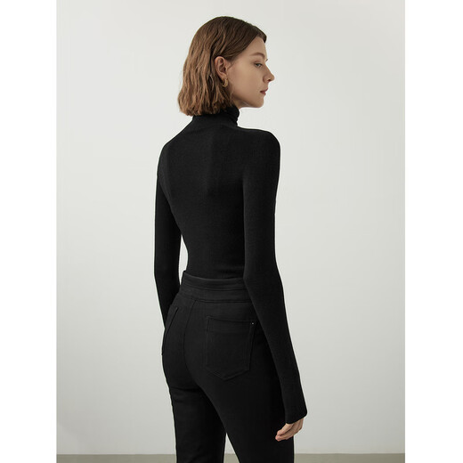 Langzi Qiji Red Wool Basic Wardrobe Pure Wool Wool Sweater Winter New Slim Long Sleeve Sweater Black 2 M