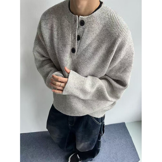 Digada Sweater Men's Autumn and Winter New American Cleanfit Henry Collar Bottoming Shirt Loose Knitted Sweater Men TXS-5010 Gray XL