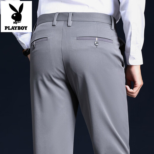 Playboy (PLAYBOY) High-End Men's Casual Pants Spring and Autumn 2025 New Elastic Men's Pants Business Formal No-Iron Slim Suit Pants Blue Velvet 38 (3 feet 1)