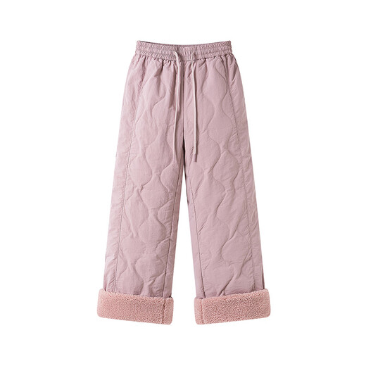 Flying in the snow new style gourd pattern down pants for women Korean style loose straight wide leg warm lambswool pink|1234 M 165/72A
