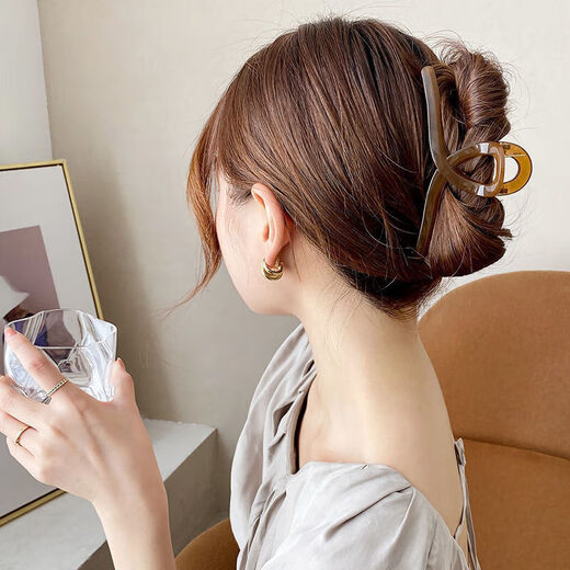 Jelly Color 11CM Cross Clip Temperament Hair Clip Simple Shark Clip Bath Hair Clip Headwear Women Jelly Coffee 11CM