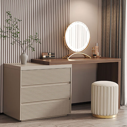 Mijia new Italian style minimalist bedroom dressing table TV cabinet integrated dressing table combination bedside storage cabinet Glory Gray 140 Drawer Cabinet + Walnut 120 Dressing Table without Stool Mirror Door Installation Wooden