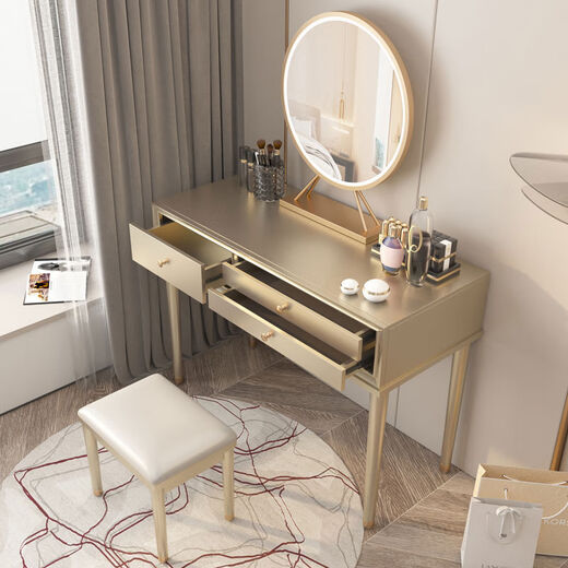 Fantasy American light luxury bedroom dressing table modern simple small apartment desk dressing table integrated champagne color dressing table + stool 90*45*80