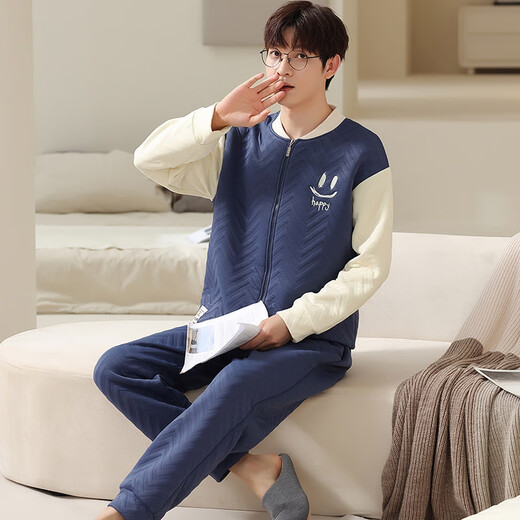 从心睡衣男冬季空气棉夹棉保暖可外穿青年男士家居服秋冬款夹层套装 M1 15277 XL （身高168-175 体重140-160）