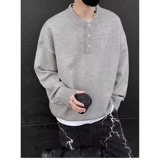 KLDPUSM-8XL large size Henry collar sweater for men in winter lazy high-end long-sleeved men's inner base sweater gray 8XL