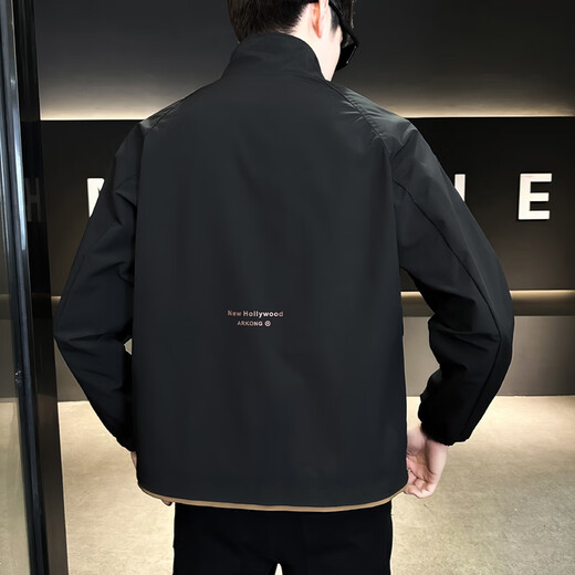 ROMON high-end jacket men's 2025 autumn and winter cotton sports casual stand-up collar loose trendy brand windbreaker work top men JK6051 black jacket XL size 125-140Jin Jin equals 0.5 kg