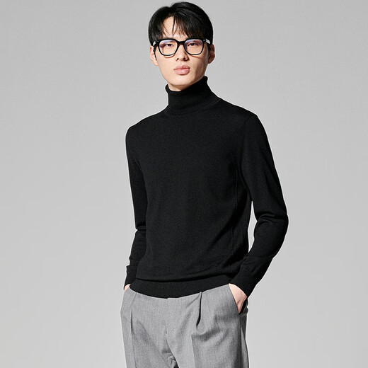 Angel Bird Wool Sweater Men's 2025 Fall Men's 100% Sheep Wool Business Casual Long Sleeve Sweater Turtle Collar Sweater Black XL -50(180/100)