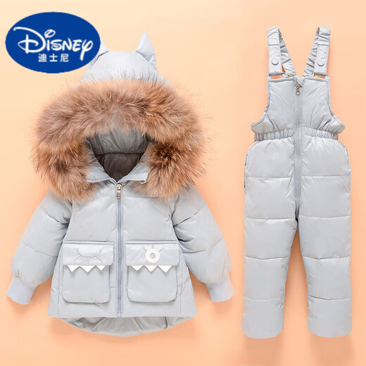Disney White Duck Down Baby Down Jacket, Men's and Women's Infant Two-piece Suit Overalls, Children's Winter Thickened Windproof Mid-Length Style, Dark Blue, 90 cm. Sizes are too large. Order according to height.