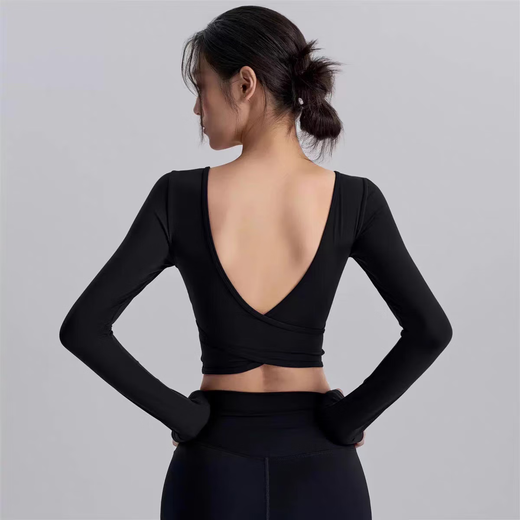 New style of beautiful yoga clothing tops slimming with chest pads women's fitness sports beautiful back Pilates training clothing long-sleeved autumn Ankola red M