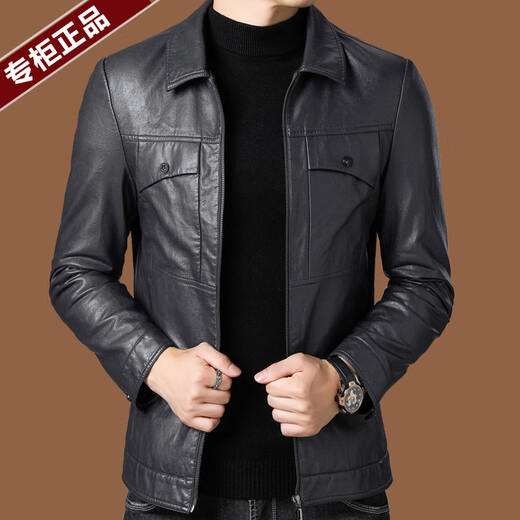 ARMANI EXCHANGE Armani high-end lapel leather jacket men's velvet thickened leather jacket young and middle-aged jacket men's winter jacket AG/BL813 black thin section M 170