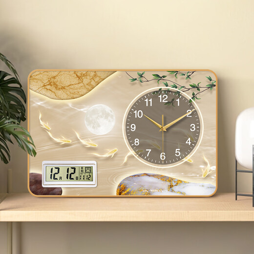 KODO Creative Simple Desktop Clock Office Ornaments Perpetual Calendar Bedroom Living Room Table Clock Silent Home Desktop Clock Alpine Flowing Water Alarm Clock 20*30cm No Specifications
