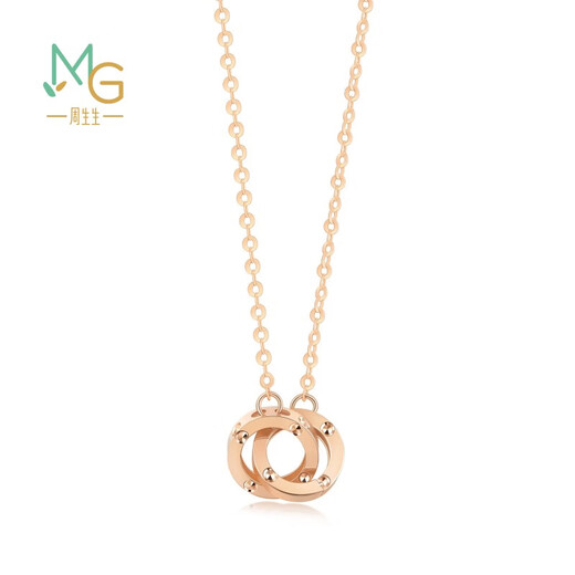 Chow Sang Sang 18K rose gold small round beads double ring color gold necklace women's model 91979N47 cm