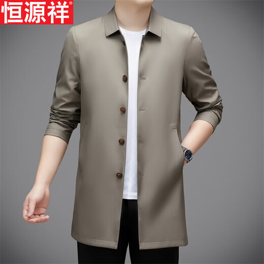 Hengyuanxiang повседневная мужская ветровка средней длины, осень 2025, новое тонкое пальто большого размера в деловом стиле без глажки, цвет хаки XL 180, размер подходит для роста 145-160Цзинь Цзинь равен 0,5 кг