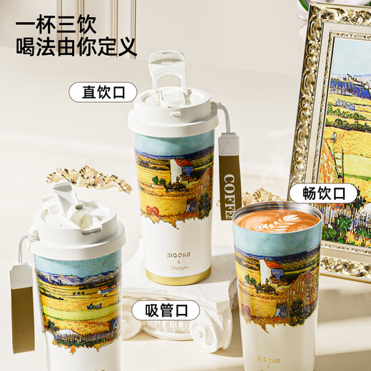 Daka inner and outer double-layer pure titanium thermos cup outdoor portable straw coffee cup as a birthday gift cup for girlfriend