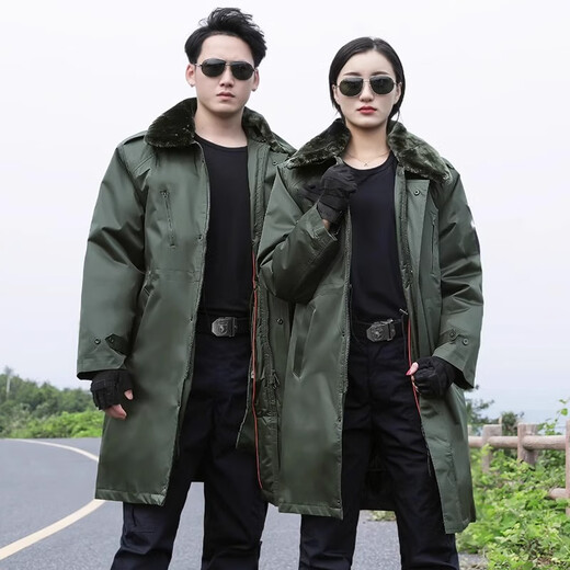 Pierre Cardin military coat men's winter thickened authentic Northeast Russia heavy-duty cold-proof green labor security cold storage cotton coat for women Army Green XL 175