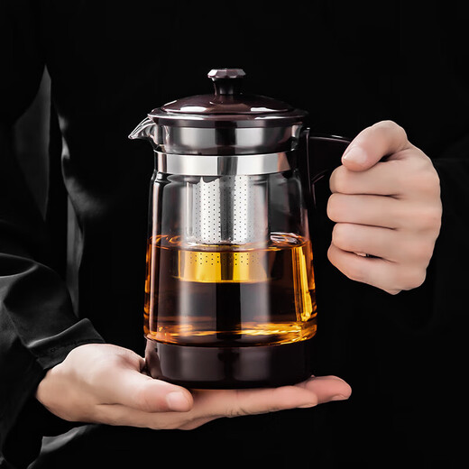 Heat-resistant glass teapot flower teapot coffee pot teapot color kettle lazy coffee appliance household tea maker 900ml teapot dark brown