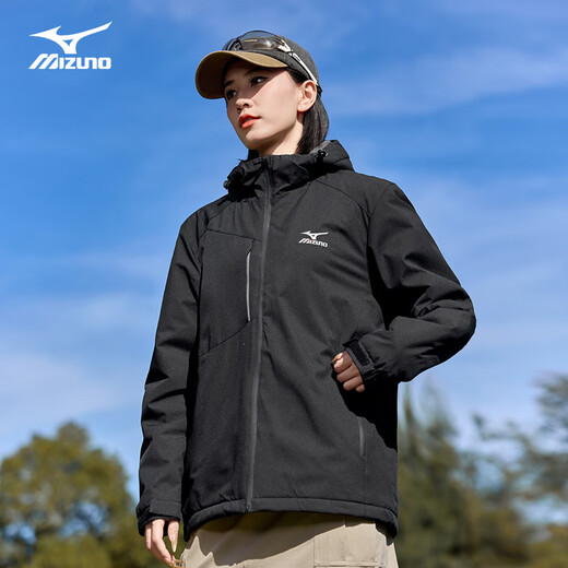 Mizuno (MIZUNO) outdoor jacket men's hooded woven breathable couple jacket plus velvet thickened cotton jacket men's top