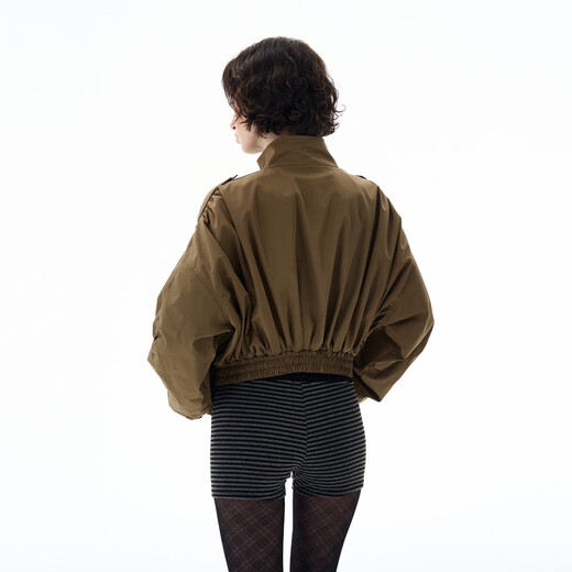 Weilang's store autumn American retro cool style short jacket women's design high-end niche windbreaker jacket green ready for delivery on the same day S