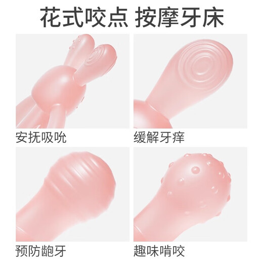 Licheers baby teether molar stick oral period 3-6 months rabbit teether baby anti-eating hand molar toy pink