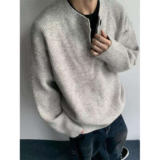 Digada Sweater Men's Autumn and Winter New American Cleanfit Henry Collar Bottoming Shirt Loose Knitted Sweater Men TXS-5010 Gray XL