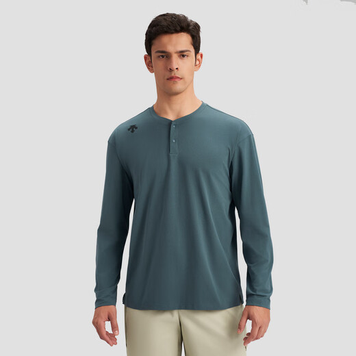 DESCENTE Essential series simple Henry collar quick-drying long-sleeved T-shirt sweater for men BK-BLACK L