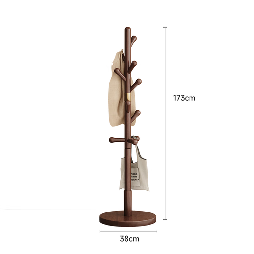 Wenna solid wood coat rack solid wood floor hanging clothes rack bedroom clothes rack walnut color round bottom