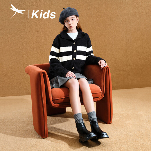 Red Dragonfly children's autumn and winter girls' shoes leather boots soft sole medium and large children's cotton shoes short boots Martin boots Q54BM001 black 34