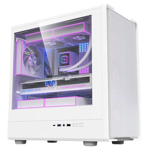 Das weiße Hauptgehäuse des Peninsula Iron Box (PADO) Style 5 für Desktop-Computer unterstützt M-ATX-Motherboard/mit Typ-C/Frontplatte aus Eisengitter/Schiebeglas-Design/8 Lüfterpositionen/240-Wasserkühlung/5080-Grafikkarte