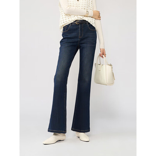 Fabersa jeans bootcut para mujer 2025 invierno nuevo estilo terciopelo engrosado pantalones de mujer slim fit pantalones acampanados misty blue-terciopelo 34