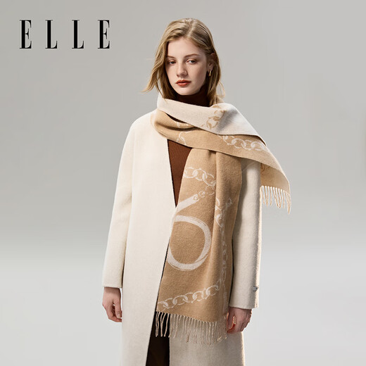 ELLE 100% sheep wool scarf for women autumn and winter fashion new warm jacquard dual-purpose scarf gift box New Year