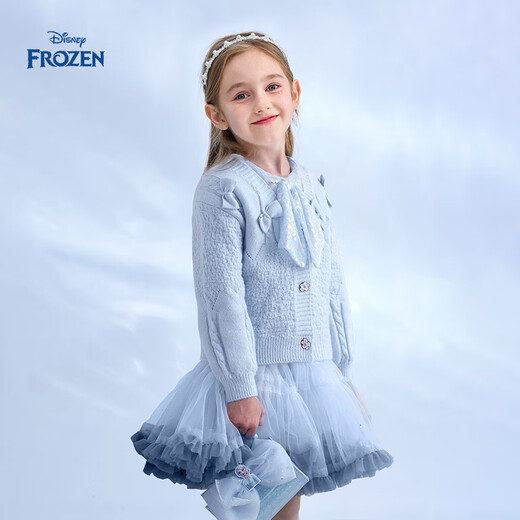 Disney (Disney) Frozen Girls Dress 2026 Spring Sweet Sequins Medium-sized Girl Long-Sleeved Cartoon Princess Dress Blue Dress One Size 140cm