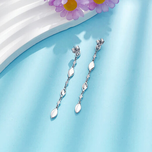 CHINA GOLD Platinum Fish Scale Wheat Tassel Earrings as a gift for your girlfriend, about 6.04g