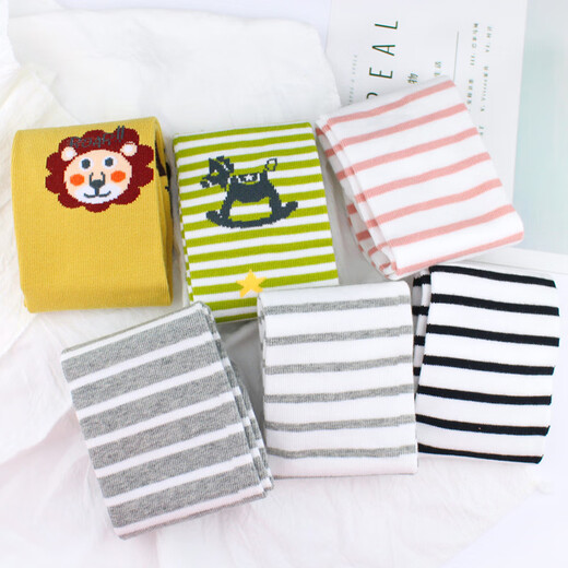 Baby leggings socks autumn and winter thickened terry cotton newborn baby long socks crawling anti-dirty knee protection thickening winter yellow lion + green pony one size fits all 0-3 years old (length 28cm)