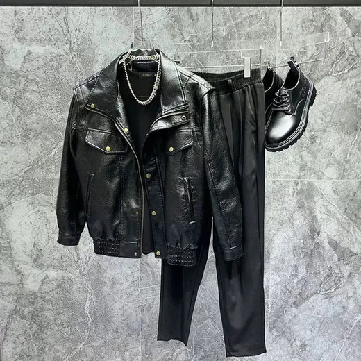 Bo Tan Spring and Autumn Motorcycle Suit Men's Loose Ins Trend Korean Version Trendy Handsome Men's Handsome Youth Leather Jacket Main Picture Model Y1016 (Morino Y1016) 2XL