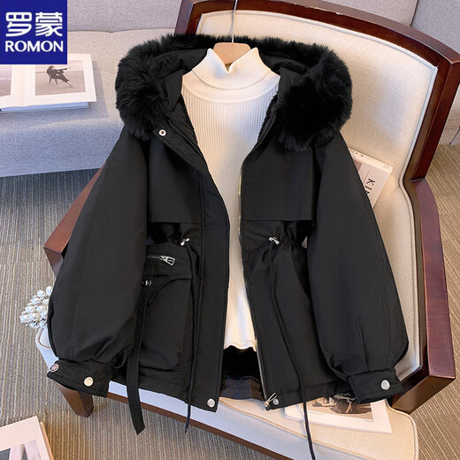 ROMON Parka Women's Winter Plush Cotton Jacket 2025 New Waist Slimming Thick Cotton Jacket Jacket Beige M