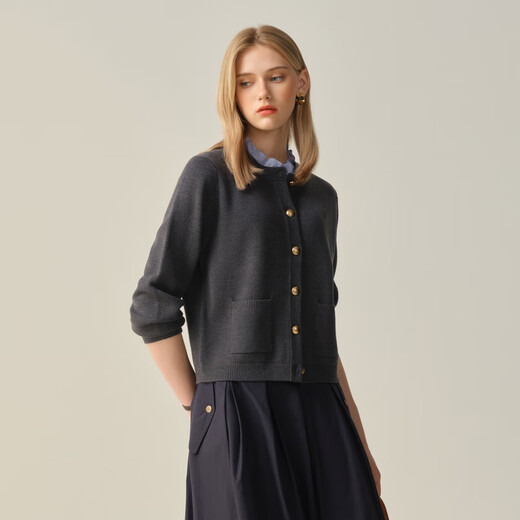 ELAND sheep wool sweater women's cardigan single-breasted jacket 2025 winter new style Gray (15) Gray S /160