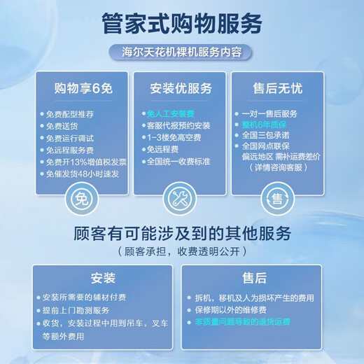 Haier central air conditioning 5 HP ceiling machine one to one five HP ceiling machine first class energy efficiency 3p full DC frequency conversion energy saving shop front office bare machine free of labor costs 5 HP first class energy efficiency ceiling