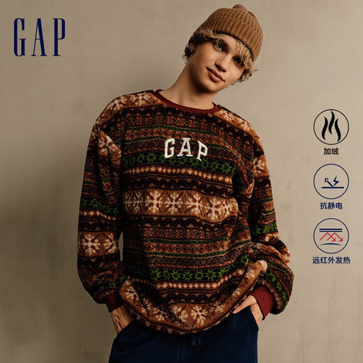 GAP Gap men's and women's autumn and winter imitation sherpa New Year couple's wear warm sweatshirt 676370