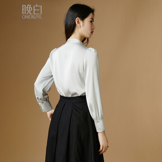 Late White New Product French Satin Versatile Shirt Women's 2025 Temperament Shirt Versatile Top Silver Gray XL