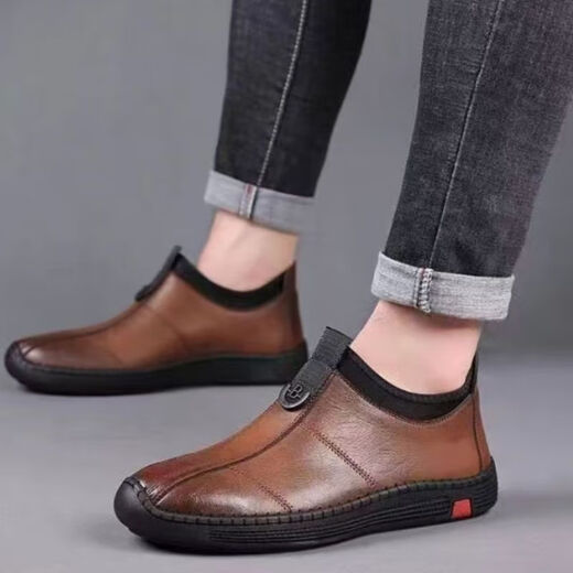 Single cotton same style winter beanie shoes for men, business casual leather shoes, soft sole, non-slip, velvet, warm, lazy one-leg P-5 black, velvet style 43