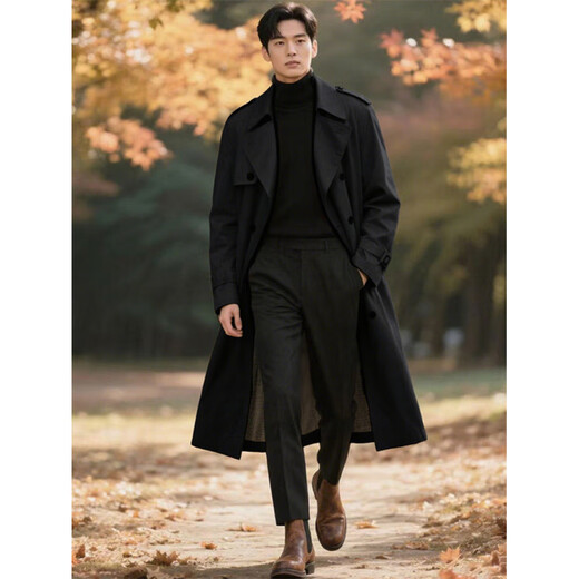 Playboy (PLAYBOY) high-end British style extended trench coat spring and autumn men's double-breasted business casual handsome coat trendy khaki XL