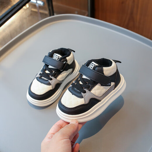 Ginoble winter children's soft-soled two-padded shoes for girls, plus velvet toddler shoes, boys 1 to 5 years old, autumn and winter sports shoes, khaki plus velvet, cut label and remove from the cabinet, 13.5 cm, inner length, size 22