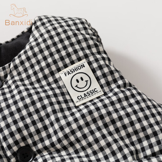 Banxidi boys suit autumn and winter 2025 new style children's quilted vest pants plus velvet clothes winter children's clothing black 90