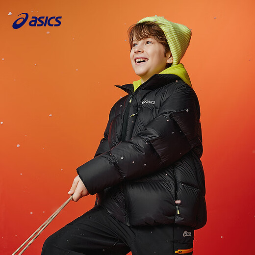 ASICS Children's Wear 25 Years Winter Short Puff Bread Jacket for Boys and Girls, Lightweight, Fluffy, Comfortable and Waterproof Black 85% Down 150 Filled Down 169.4g