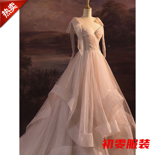 Mei Anjia pink evening dress female sense high-end light luxury niche birthday wedding dress adult French style fugitive princess toast picture color back strap style S