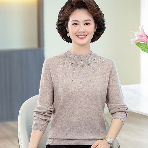 Ordos city specialty women's cashmere sweater autumn and winter new mother's sweater women's cashmere sweater with warm sweater camel 4XL 160-175Jin Jin equals 0.5 kg