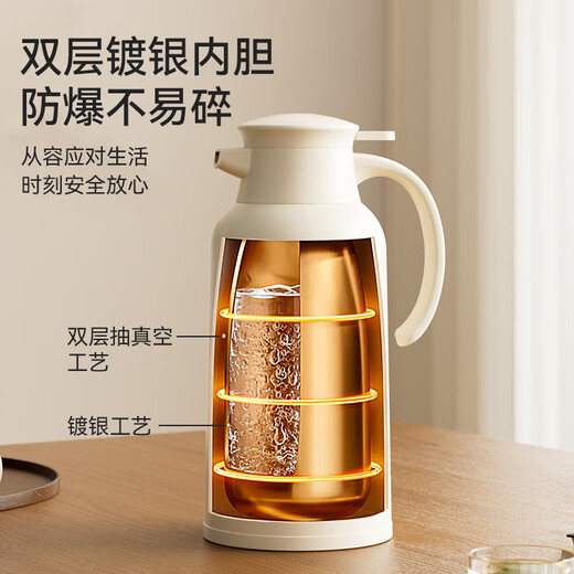 Jingdong-made thermos kettle household large-capacity thermos kettle glass liner double-layer thermos kettle dormitory office 1.6L